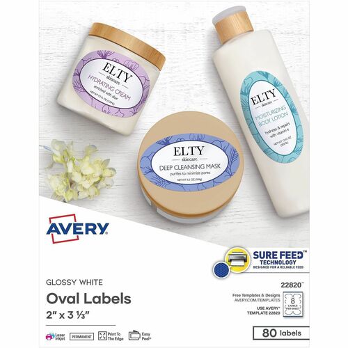 Labels, Oval, 2" x 3-1/3", Glossy White 80/PK