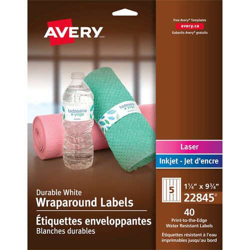 Labels, Water-Resistant, Wraparound, 9-3/4"x1-1/4", White 40/PK