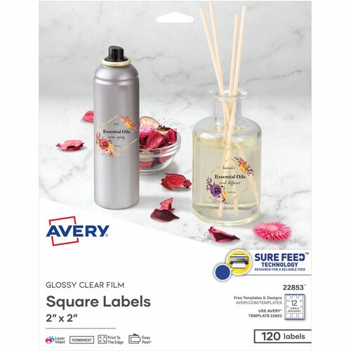 Labels, Square, 12 Up, Laser/Inkjet, 2" x 2", Glossy CL 120/PK