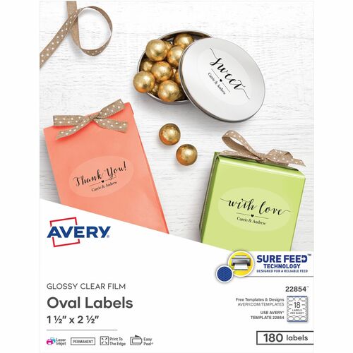 Labels, Oval, 18 Up, Laser/Inkjet, 1-1/2" x 2-1/2", Glossy CL 180/PK