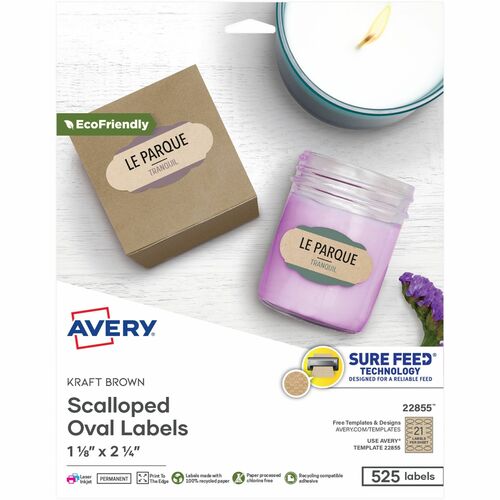 Labels, Oval Scallop, 21 Up, 2-1/4" x 1-1/8", Brown 525/PK