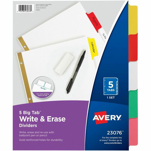 Write-On Dividers, With Erasable Tabs, 5 Tab, 11" x 8-1/2", Multi