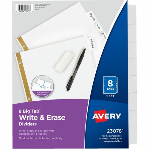 Write-On Dividers, with Erasable Tabs, 8-Tab, 11" x 8-1/2", White