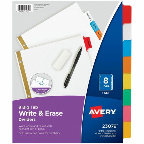 Write-On Dividers, with Erasable Tabs, 8 Tab, 11" x 8-1/2", Multi