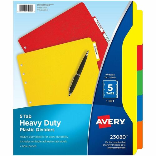 Plastic Tab Dividers With Labels, 5-Tab, 11" x 8-1/2", Multicolor