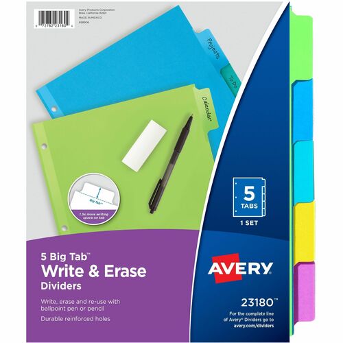 Divider, Erasable Big Tab, 5-Tab, 3-Hole Punch, 8-1/2" x 11", AST 36/CT