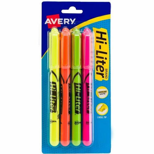 Highlighters, Pen Style, Chisel Point, Fluorescent Ast 4/PK
