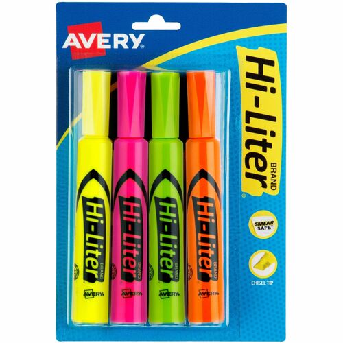 Highlighters, Chisel Tip, Quick Drying, Yellow, Orange, Green 4/PK