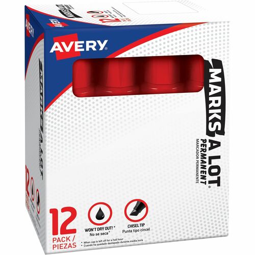 Permanent Markers, Jumbo, Chisel Point, Red 12/DZ