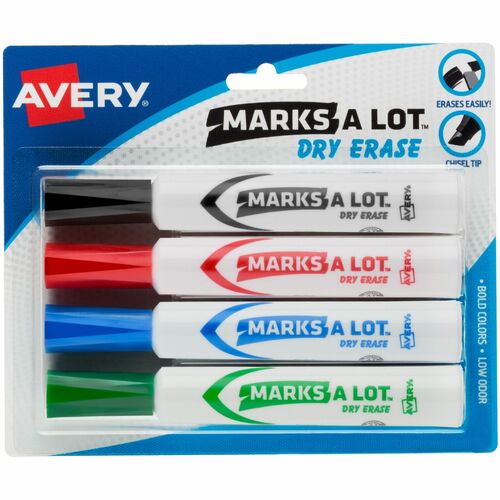 Dry-Erase Markers, Chisel Point, Black/Red/Blue/Green 4/PK
