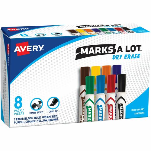 Dry-Erase Markers Set, Chisel Tip, Ast 8/BX