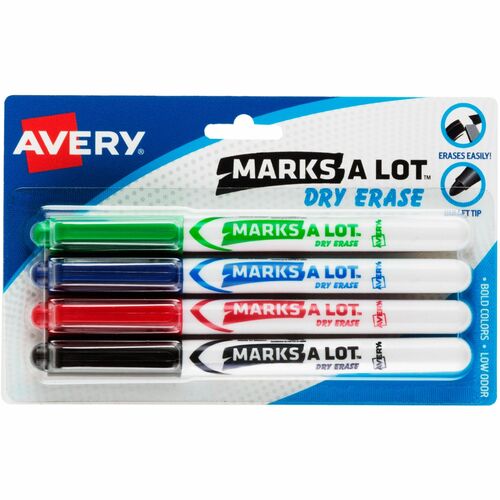 Dry-Erase Markers, Bullet Tip, Ast 4/PK