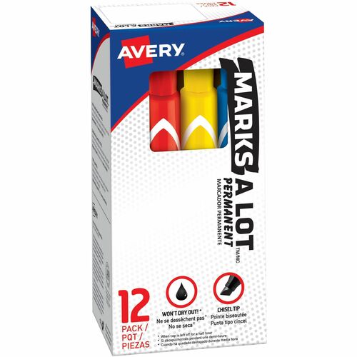 Permanent Markers, Chisel Tip, Black/Red/Beige/Green/Brown/Yellow/Purple/Orange 12/ST