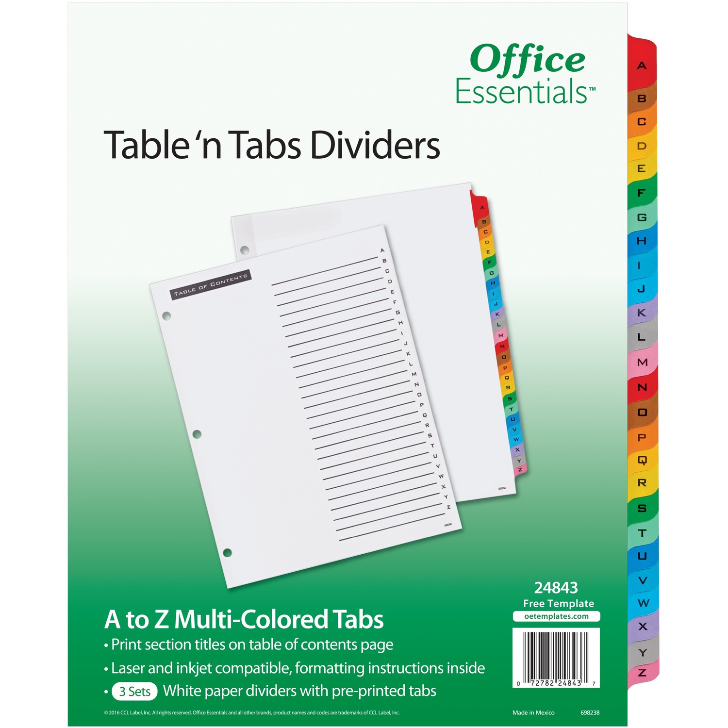 Dividers, Preprinted A-Z Tabs, TOC, 3-Hole Punch, Letter, WE/AST Tab 12/CT