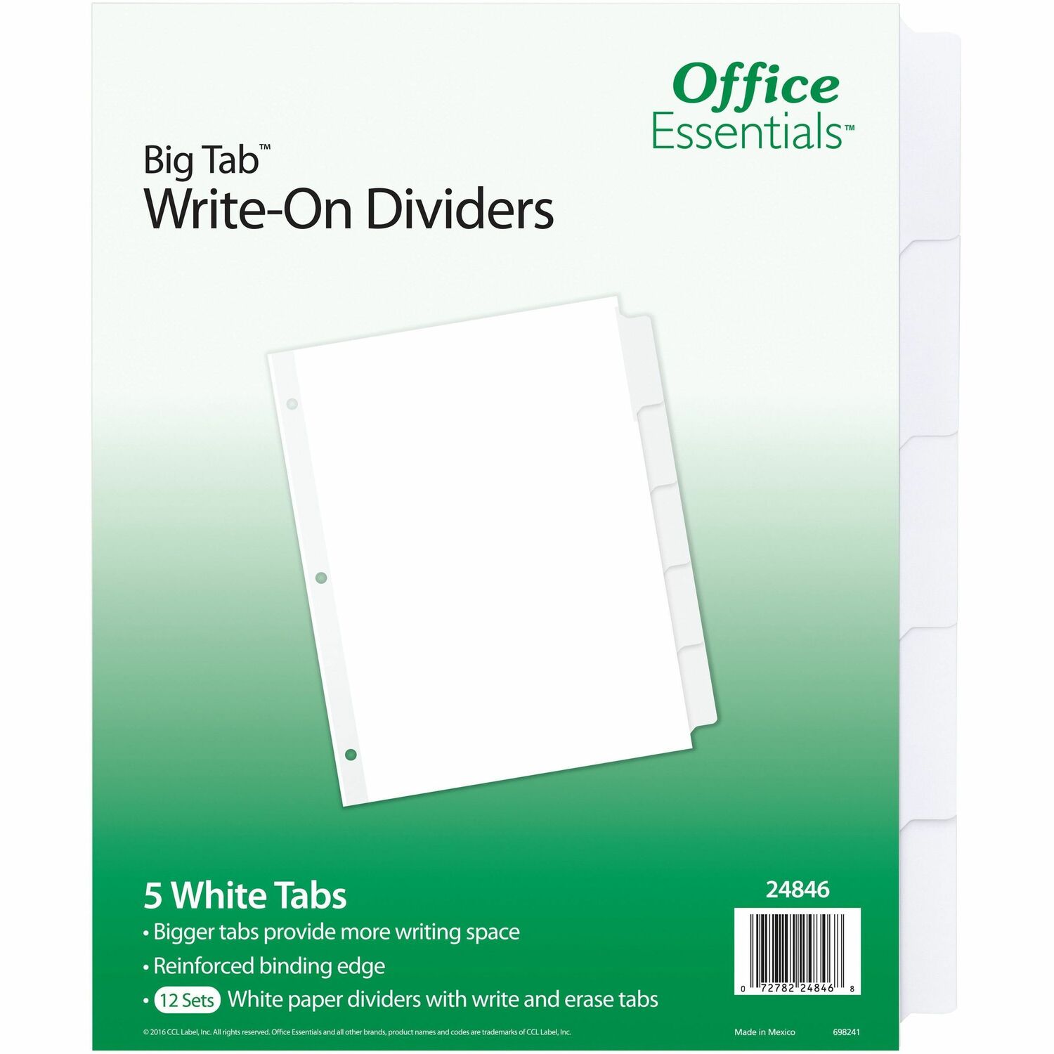 Write-On Dividers, 5-Tabs, White, 12/PK 4/CT