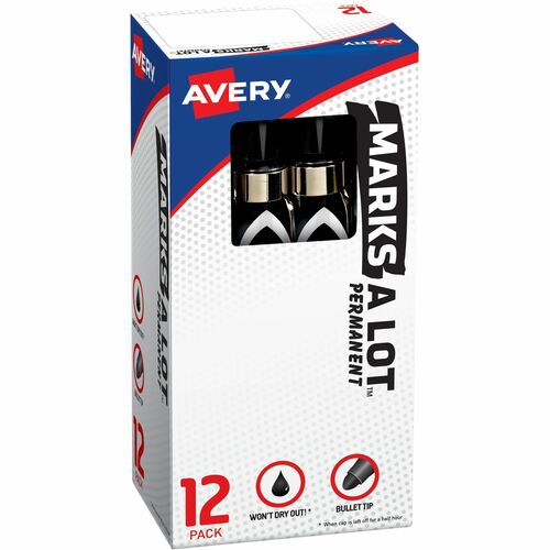 Large Permanent Markers, With Pocket Clip, Bullet Point, Black 12/DZ