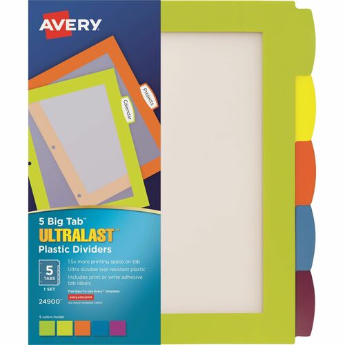 Dividers, Plastic, 5-Big Tab, Ultralast, Multi