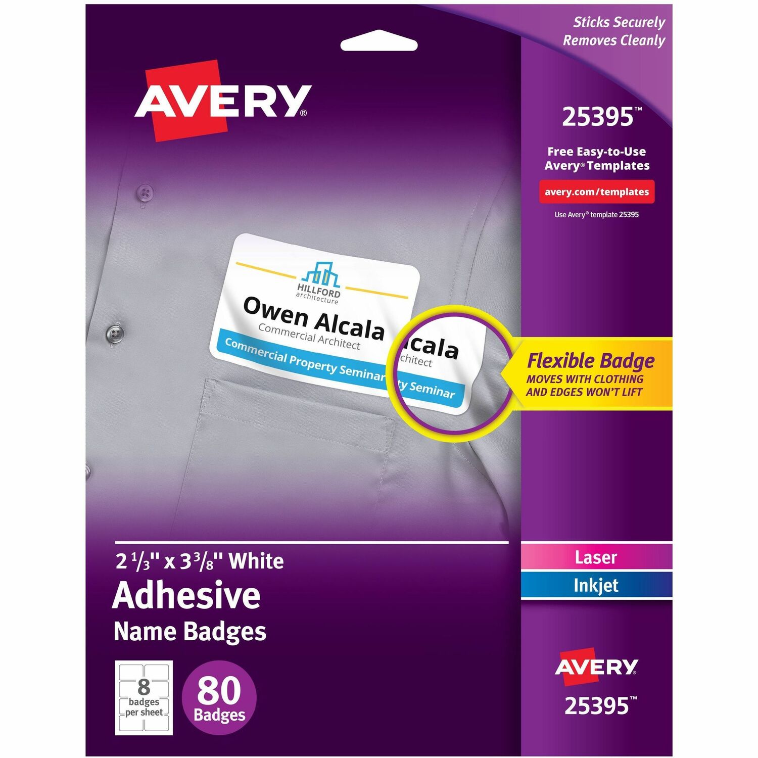 Name Badges, Laser/Inkjet, 2-1/3" x 3-3/8", White, 80/BX 5/CT