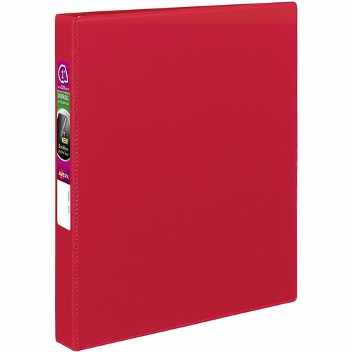 Binder With Label Holder, Slant Ring, 1" Cap, 8-1/2"x11", Red