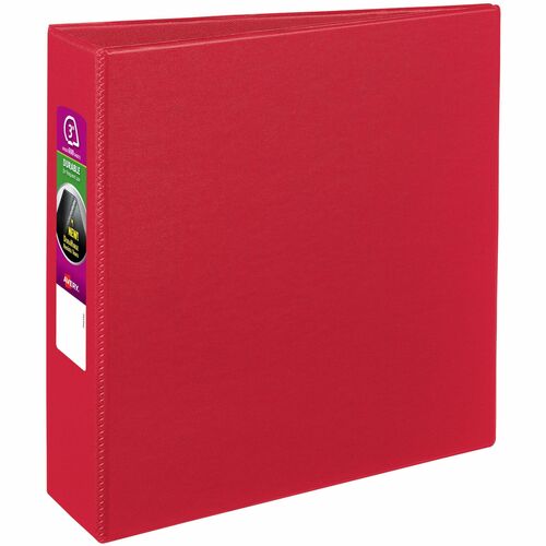 Binder With Label Holder, Slant Ring, 3" Cap, 8-1/2" x 11", Red