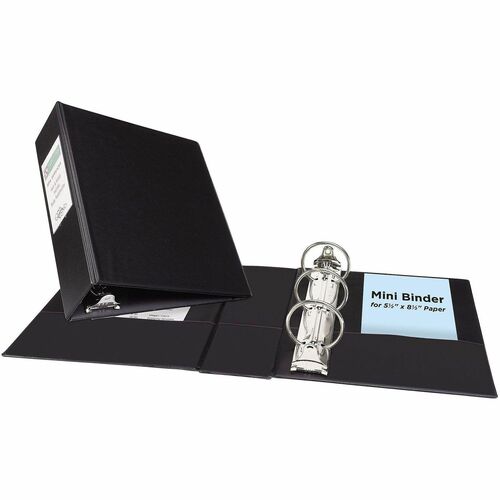 Binder, With Label Holder, Round Ring, 2" Cap, 8-1/2" x 5-1/2", Black