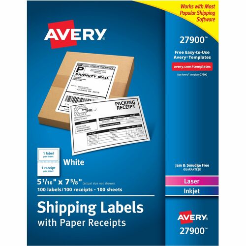 Paper Receipt Shipping Labels, 5-1/16"x7-5/8", White 100/BX