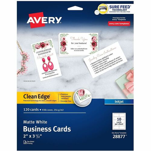 Business Cards, Inkjet, 2-Sided, 3-1/2"x2", White, 120/Pk 5/CT