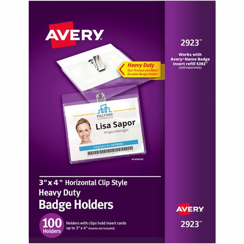 Badge Holder w/ Clip, Landscape, 4"x3", Badge, Clear 100/BX