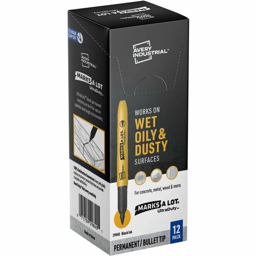 Markers, Permanent, Industrial, Bullet, 1mm, Black 12/PK