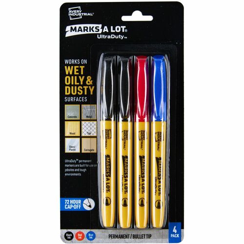 Markers, Permanent, Industrial, Bullet, 1mm, AST 4/PK