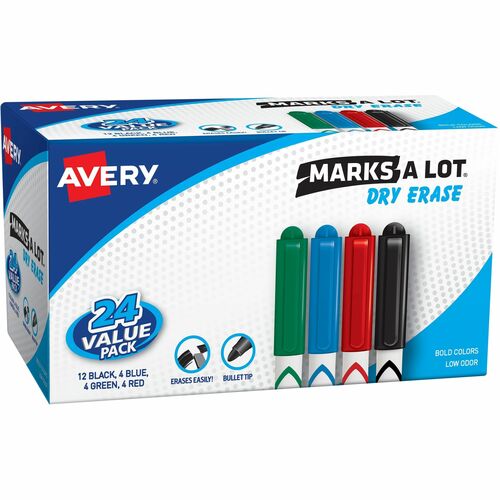 Dry-Erase Markers, Bullet Tip, Value Pack, Ast 24/BX