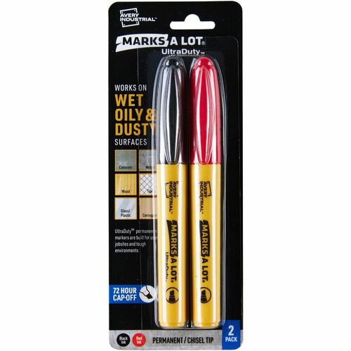 Markers, Permanent, Industrial, Chisel, 0.5mm, Black/Red 2/PK