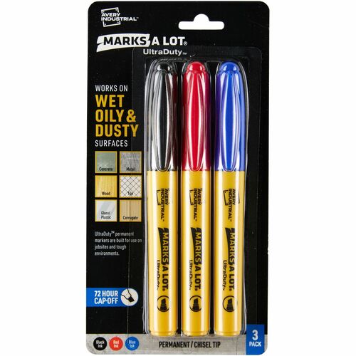 Markers, Permanent, Industrial, Chisel, 0.5mm, Black/Red/Beige 3/PK
