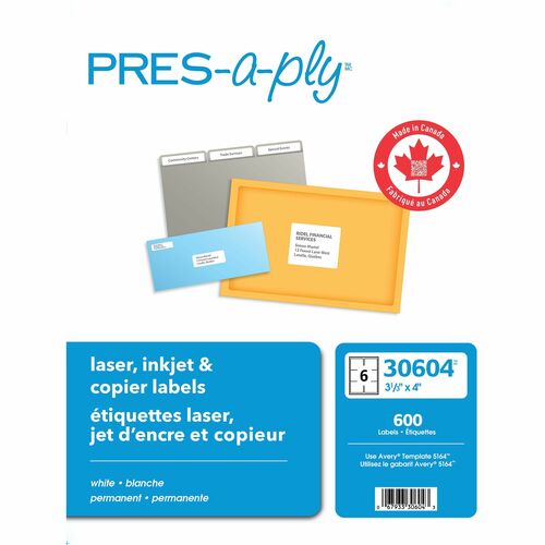 Laser Labels, Shipping, 3-1/3" x 4", White 600/BX