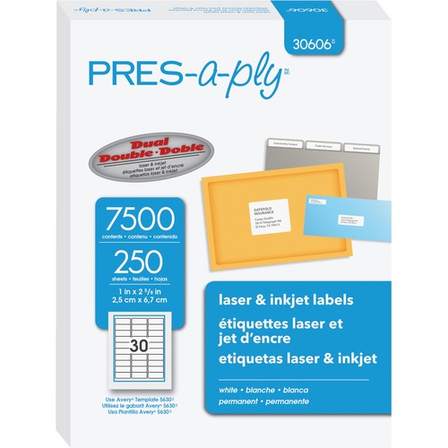 Laser Labels, Address, 1"x2-5/8", White 7500/BX