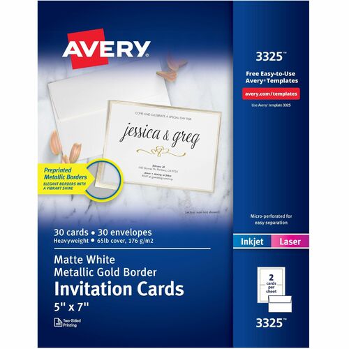 Invitation Cards, With Gold Borders/Envelopes, Matte White 30/PK