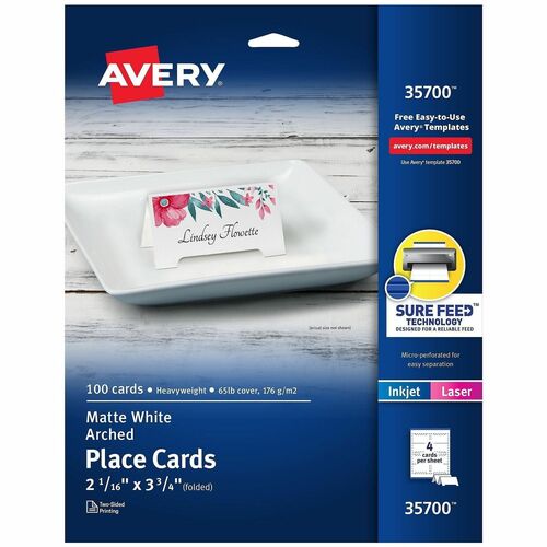 Tent Cards, Arched, Laser/Inkjet, 2-1/16"x3-3/4", White 100/PK