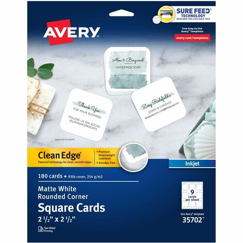 Cards, Rounded Corners, Inkjet, 2-1/2" x 2-1/2", White 180/PK