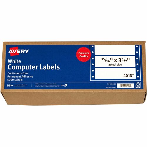 Labels, Pin-Fed, 1 Across, 15/16"x3-1/2", White 5000/BX