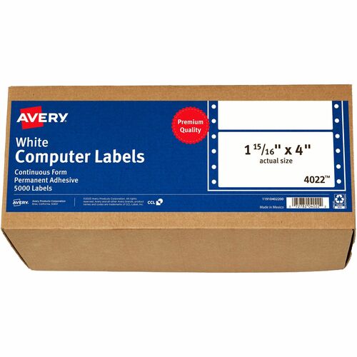 Labels, Pin-Fed, 1 Across, 15/16"x4", White 5000/BX