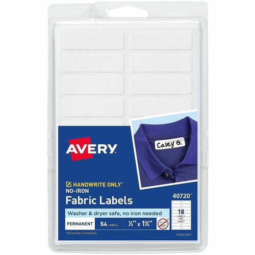 Fabric Labels, No-Iron, 1/2"x1-3/4", White, 54/PK 18/CT