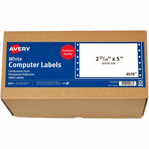 Labels, Pin-Fed, 1 Across, 5" x 2-15/16", White 3000/BX