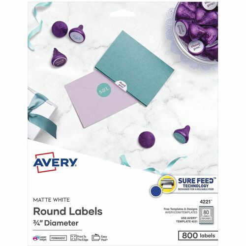 Labels, Round, Print-to-Edge, 3/4" Dia, Matte White 800/PK
