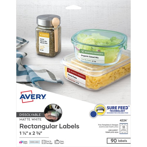 Labels, Rectangular, Dissolvable, 18 Up, 1-1/4"x2-3/8", White 80/PK