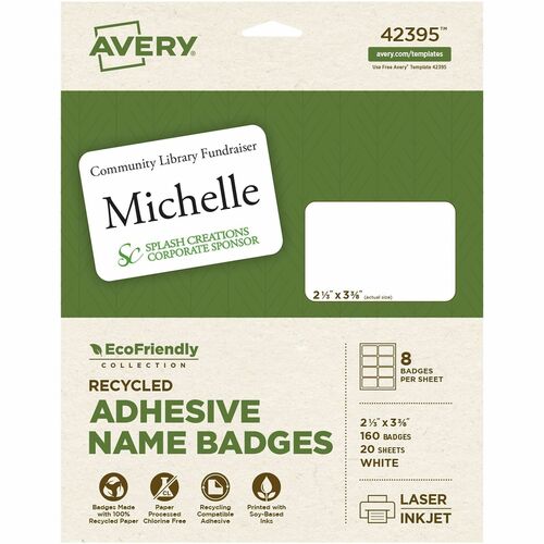 Labels, Name Badges, 2-1/3"x3-3/8", White 160/PK