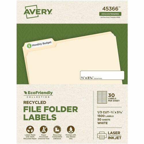 File Folder Labels, 2/3" x 3-7/16", White 1500/BX