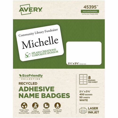 Labels, Name Badges, 2-1/3"x3-3/8", White 400/BX
