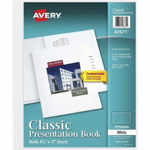 Presentation Book, 12 Pockets, 8-1/2"x11", White