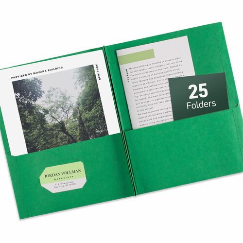 2-Pocket Folder with 3-Prong Fastener, Letter, 20 Sheet Capacity, Green 25/BX