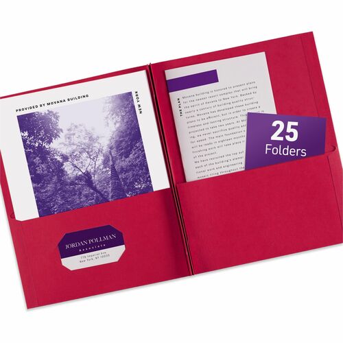 2-Pocket Folder with 3-Prong Fastener, Letter, 20 Sheet Capacity, Red 25/BX